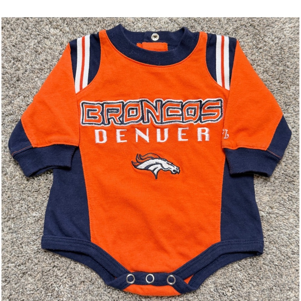NFL Denver Broncos Infant Bodysuit Orange Navy Blue Embroidered Logo Baby 0-3M